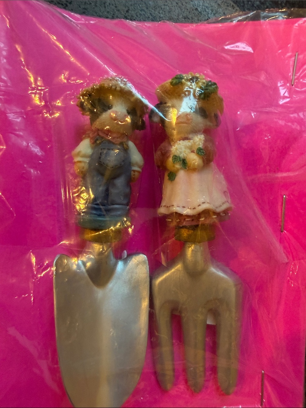 Cute Pink Garden Trowel and Fork Set with Doll Handles